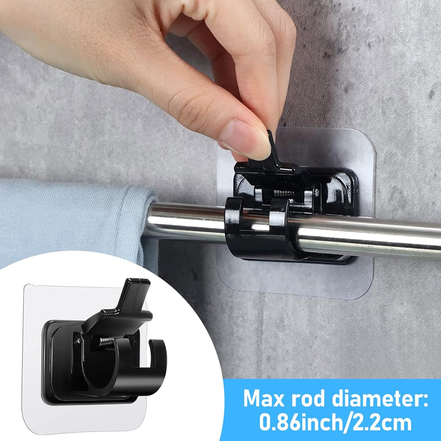 pcs Self-Adhesive Curtain Rod Holders, Nail-Free Adjustable Curtain Rod Brackets, Curtain Rod Wall Mounts (Black) — image 4
