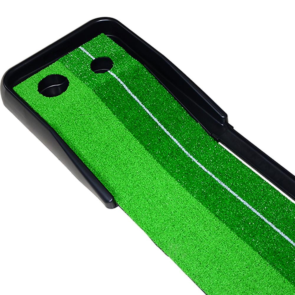Indoor Practice Putting Green 2.5m Mat Inclined Ball Return Fake Grass 2 Holes — image 4