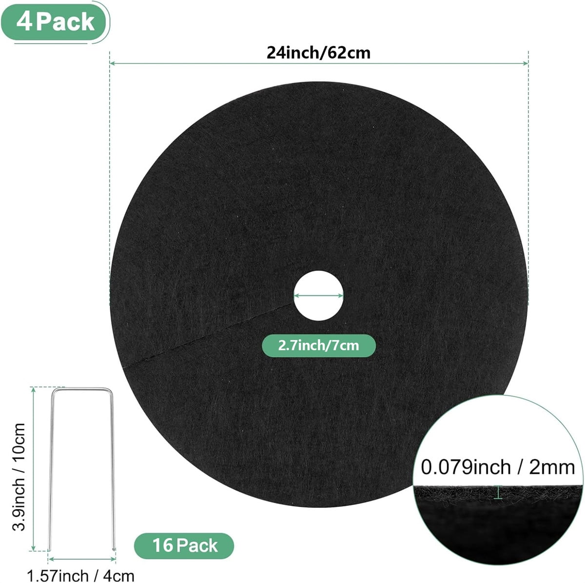 4 Pack Non-Woven Tree Mulch Ring, Round Mulch Ring Tree Protector Mat with 16 Pcs Garden Stakes, Reusable Heavy Duty Weed Barrier Fabric for Weed Control, Root — image 2