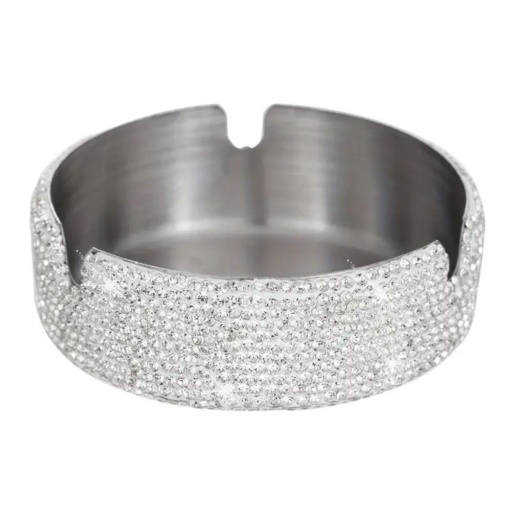 Ashtray,Stainless Steel Ashtray with Lid Bling Crystal Diamonds,Cigarette Ashtray for Indoor or Outdoor Use,Ash Holder for Smokers,Desktop Smoking Ash Tray for