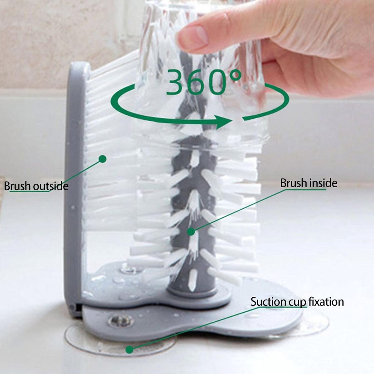 Rinse Brush - Glass Rinse Brush - Beer Glass Cleaner - For Glasses And Cutlery - Brush Cleaner - With Suction Foot - Dish Brush For Glasses - Cups - Mugs — image 3