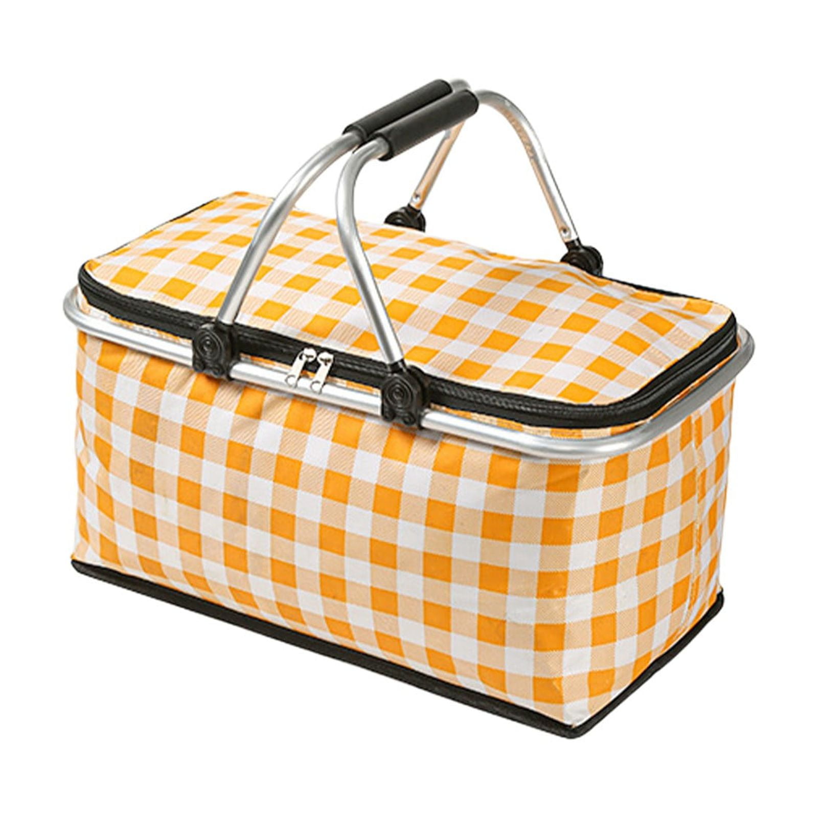 Picnic Basket, Collapsible Shopping Basket with Lid Large Market Basket with Handles Reusable Folding Grocery Basket Insulated Cooler Bag for Picnic Travel — image 2