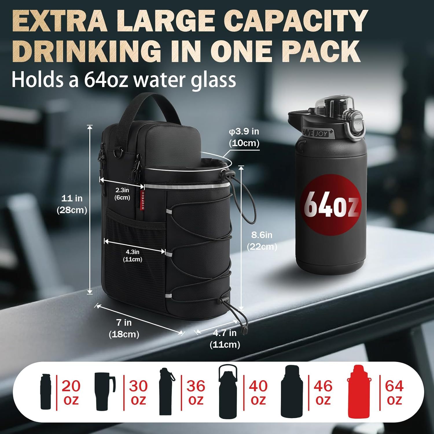 Black Magnetic Water Bottle Holster – Large-Capacity, Crossbody Carry Pouch for Outdoor & Gym Use — image 3