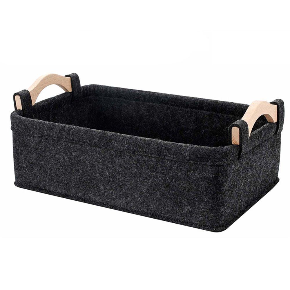 Small Storage Baskets Felt Rectangle Basket Storage Bins for Record Cord Books Video Electronics Items Remote TV Cabinet Organizer with Handles(dark gray S — image 4