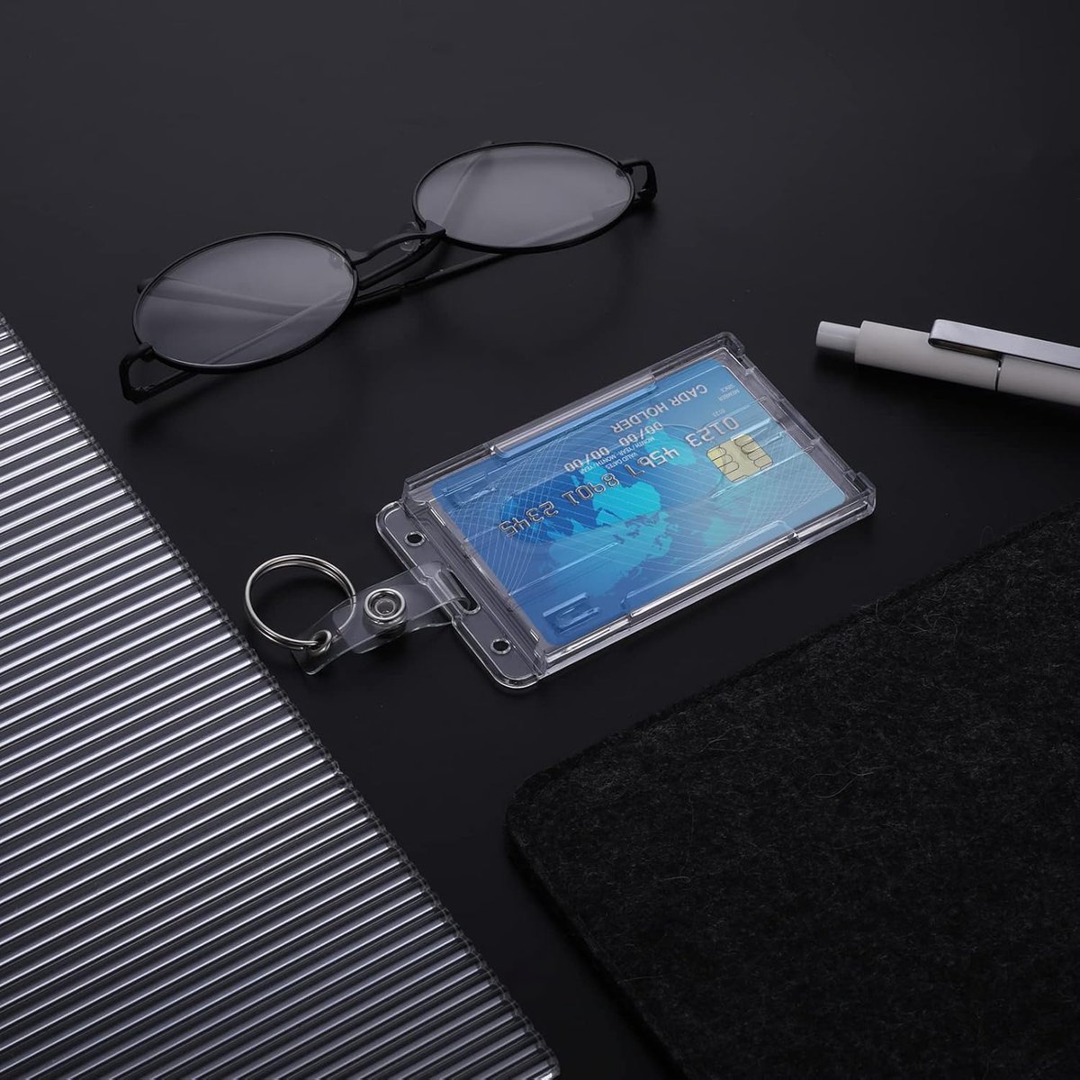 ID card holders with keychains - 2-pack - Durable ID card holders - Keychains - Transparent card protectors - Thumb slots - Card holders - School/office — image 4