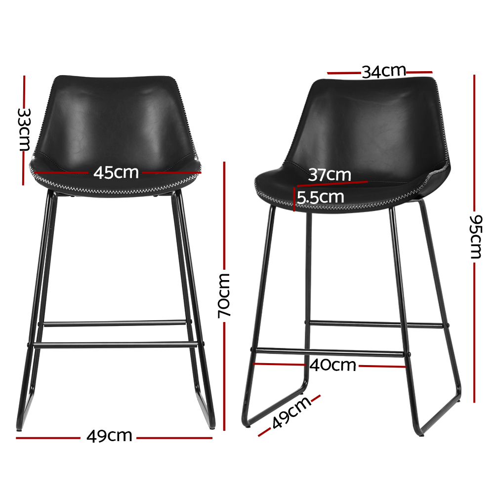 Artiss Bar Stools Kitchen Counter Barstools Leather Metal Chairs Black x2 — image 2