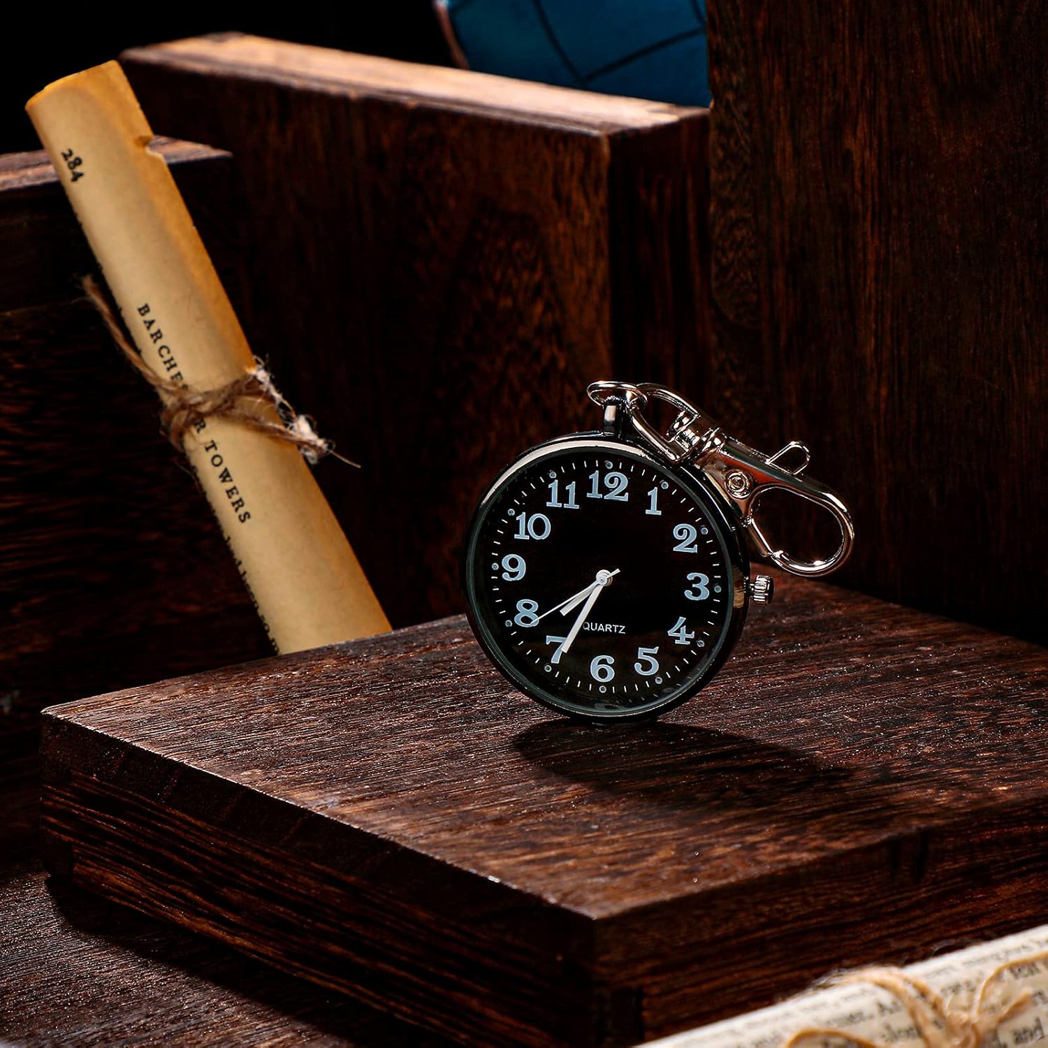 2 Pieces Quartz Pocket Watch with Key Buckle Round Keychain Clip on Watch Portable Unisex โ image 3