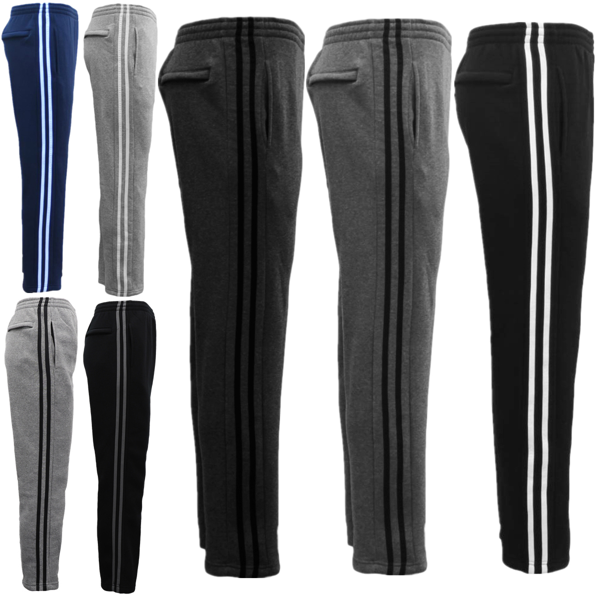 Men's Fleece Casual Sports Track Pants w Zip Pocket Striped Sweat Trousers S-6XL, Charcoal w Black Stripes, M โ image 2