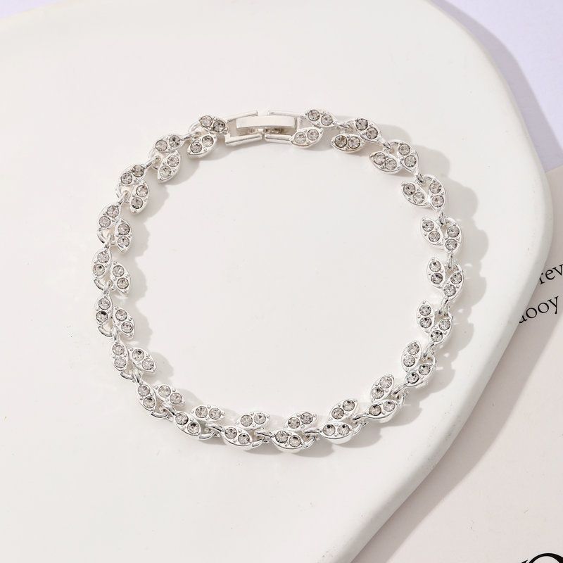 2 Pack Silver and Rose Gold Women's Crystal Leaf Bracelets with Gift Box – Elegant Rhinestone Alloy Link Bracelet, Minimalist Fashion Jewelry Gift for Women — image 3