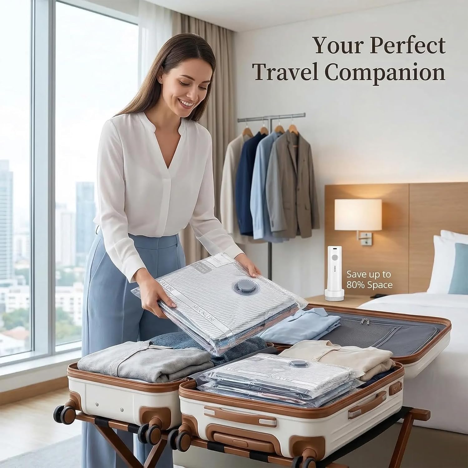 Travel Vacuum Bag Set with Rechargeable Cordless Pump – 3 Sizes for Clothes, Jackets & Accessories, Airtight Dual-Zipper Seal, 4000Pa Suction, Saves Up to 80% — image 2