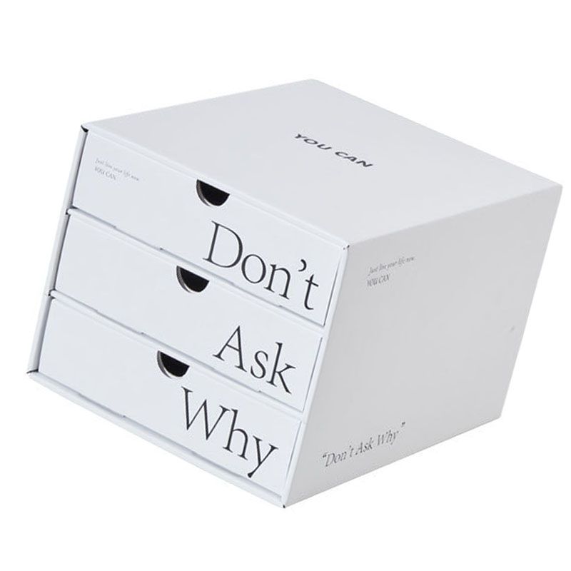 Desk Organizer with Drawer Corrugated Paper 3 Tier Desktop Storage Box for Home Dorm Office White โ image 3