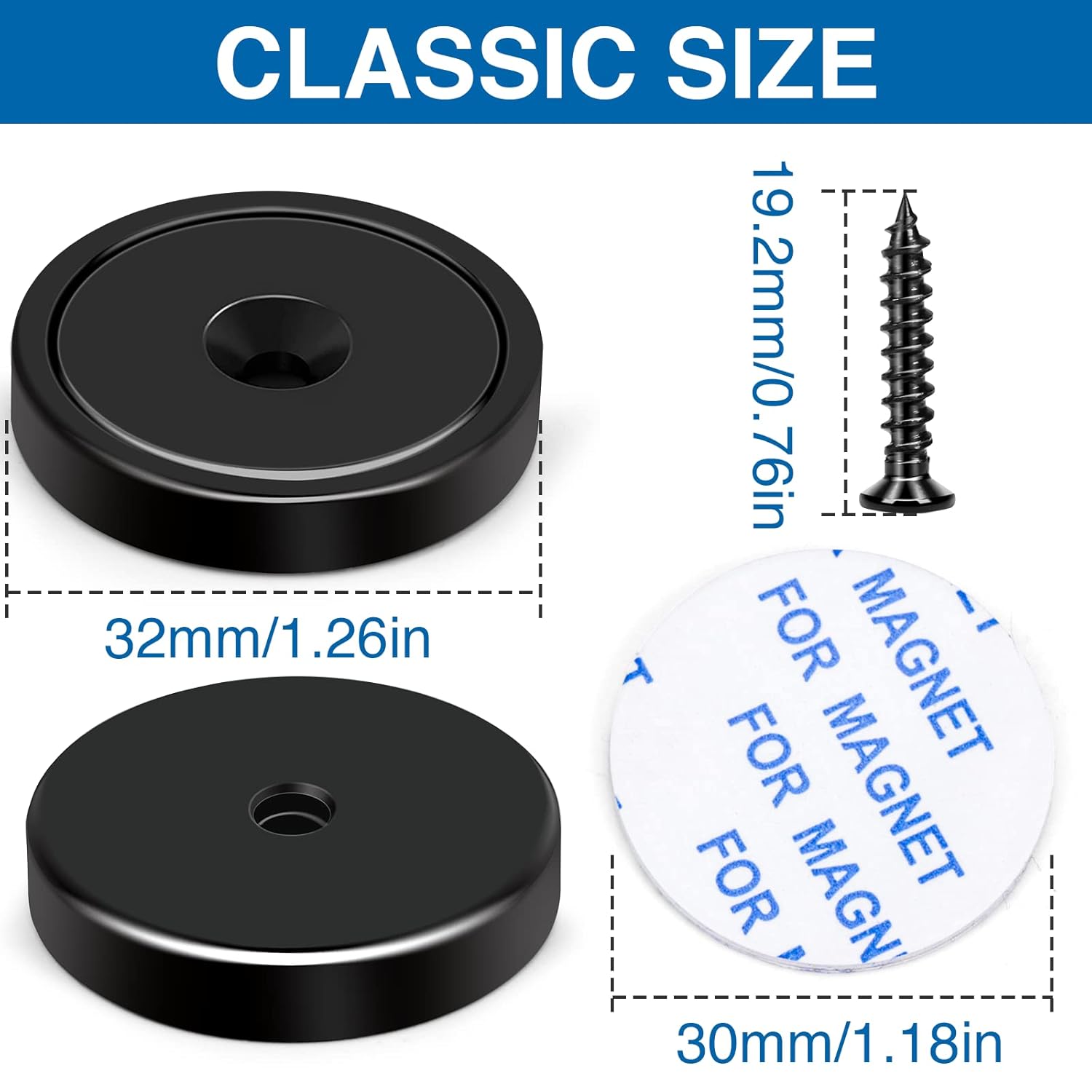 Magnets with Holes, 70 lb+ Waterproof Strong Neodymium Cup Disc Screws for Wall Mounting, Lifting Tools - Pack of 6 Black 70lb-6p — image 2