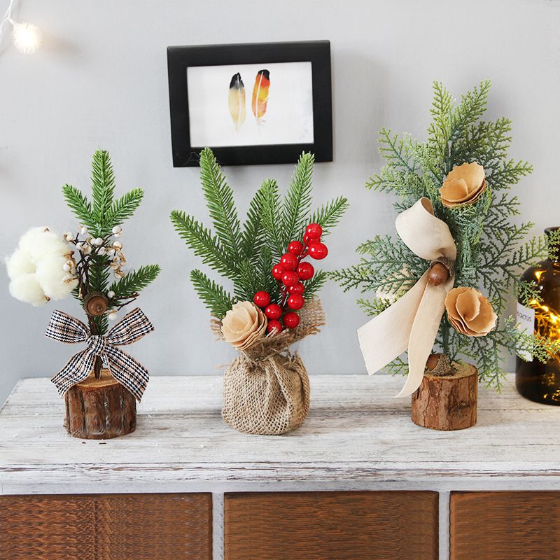 Desktop Mini Christmas Tree 25cm, Burlap Bow with Pinecone Base, Lightweight & Versatile, Brightens Office and Home Holiday Atmosphere (Red Berry Style) โ image 2
