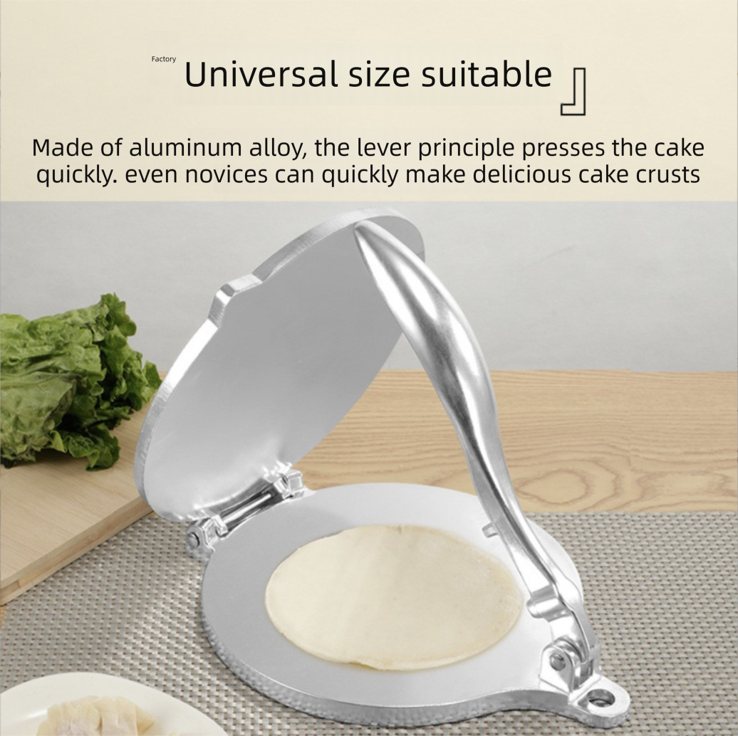 Silver Manual Dough Press – Aluminum Alloy Cake & Tortilla Press for Homemade Baking and Cooking(20cm) — image 2