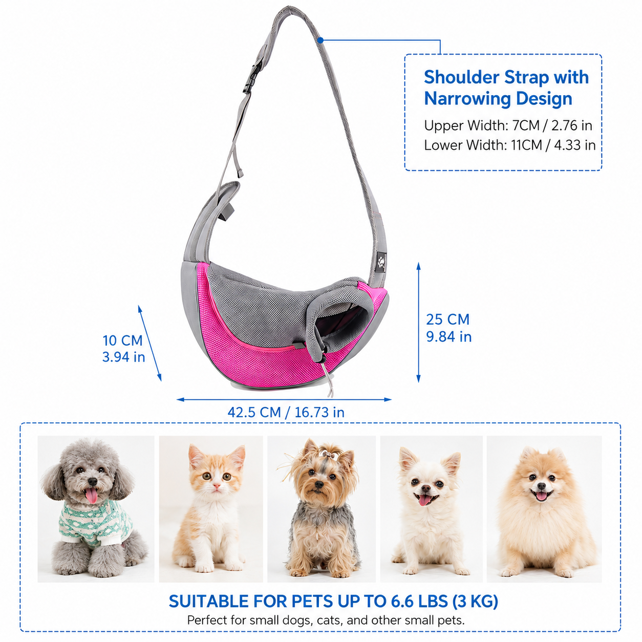 Sling Pet Carrier Bag for Small Cats and Dogs, Breathable Mesh Travel Shoulder Bag with Adjustable Strap, Convenient Hands-Free Walking Companion for — image 2