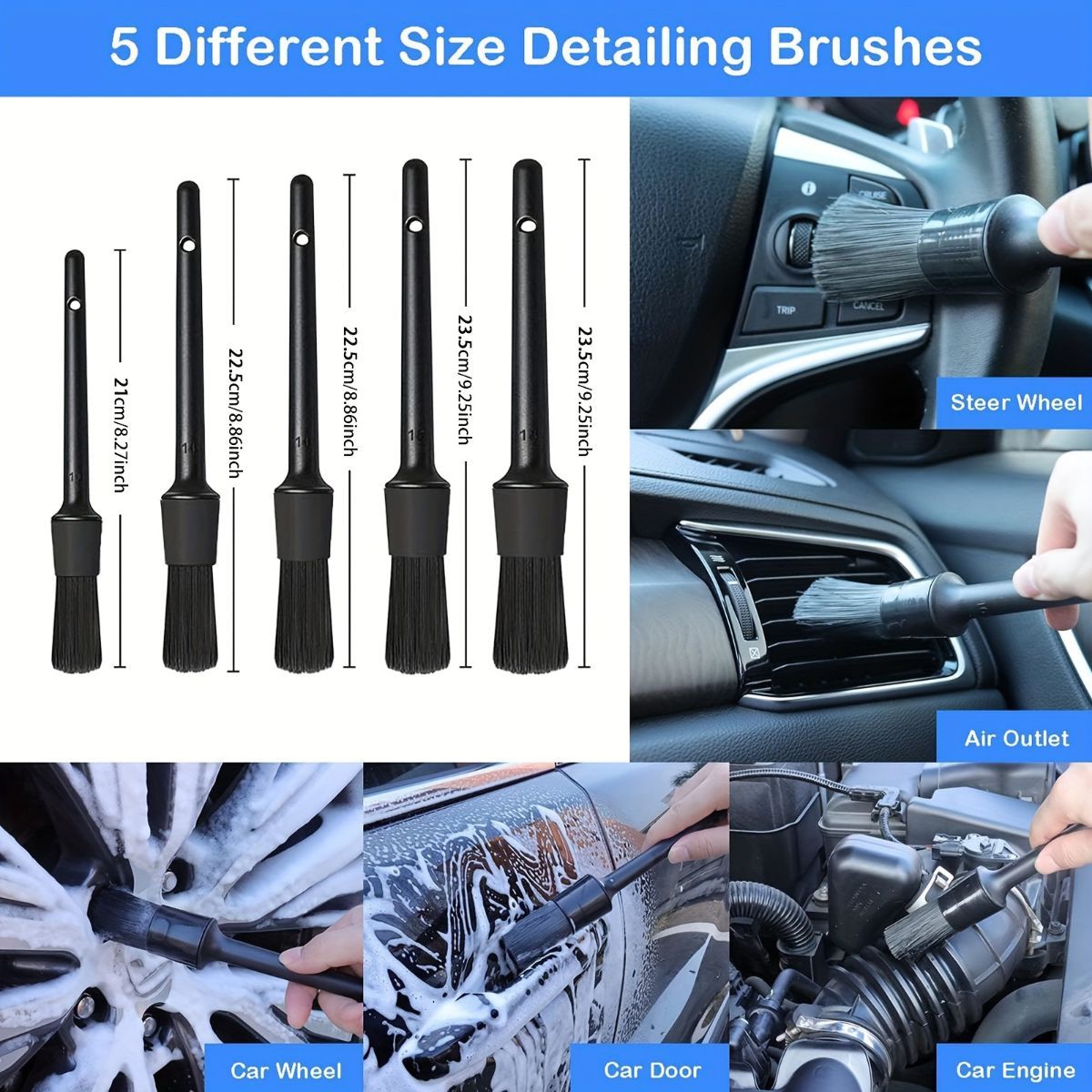Car Detailing Brush Set Car Cleaning Kit Auto Detailing Supplies Car Interior - Black - Size 32 pieces โ image 4