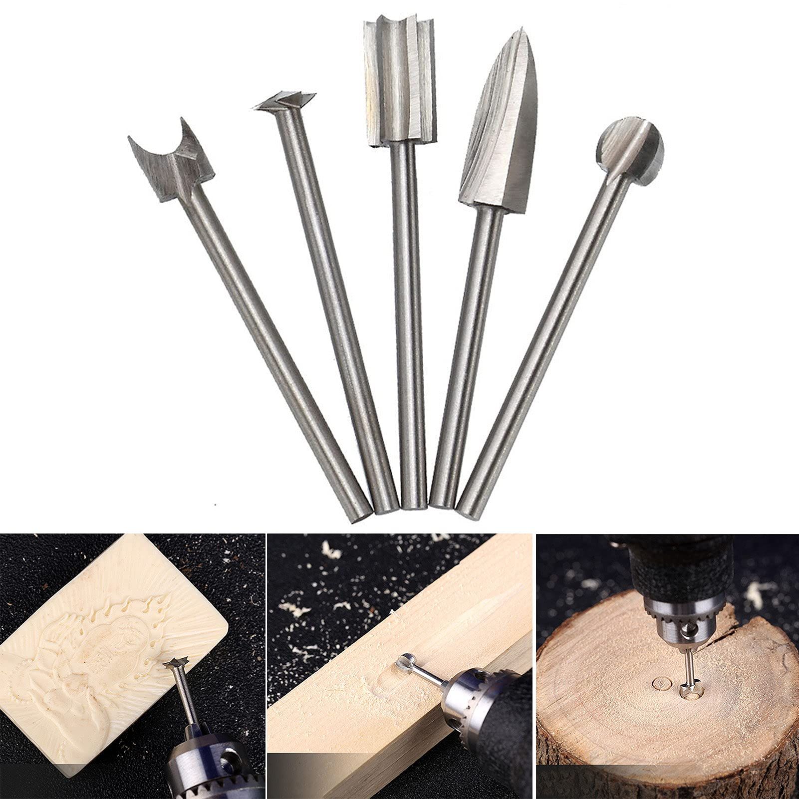 5pcs Woodworking Drill Bits Engraving Cutter Milling Root Wood Carving Tool Kit it is sturdy and durable for long term use — image 2
