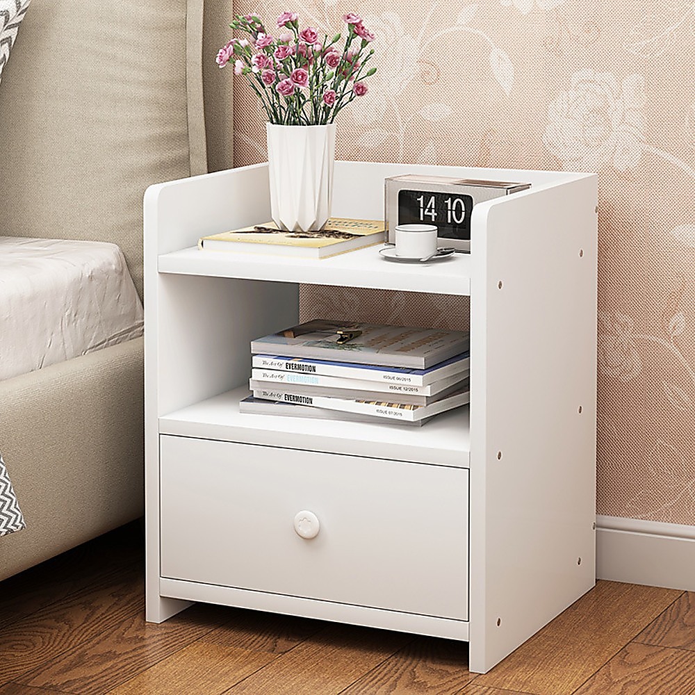Bedside Tables Drawers Side Table Bedroom Furniture Nightstand White Unit — image 2