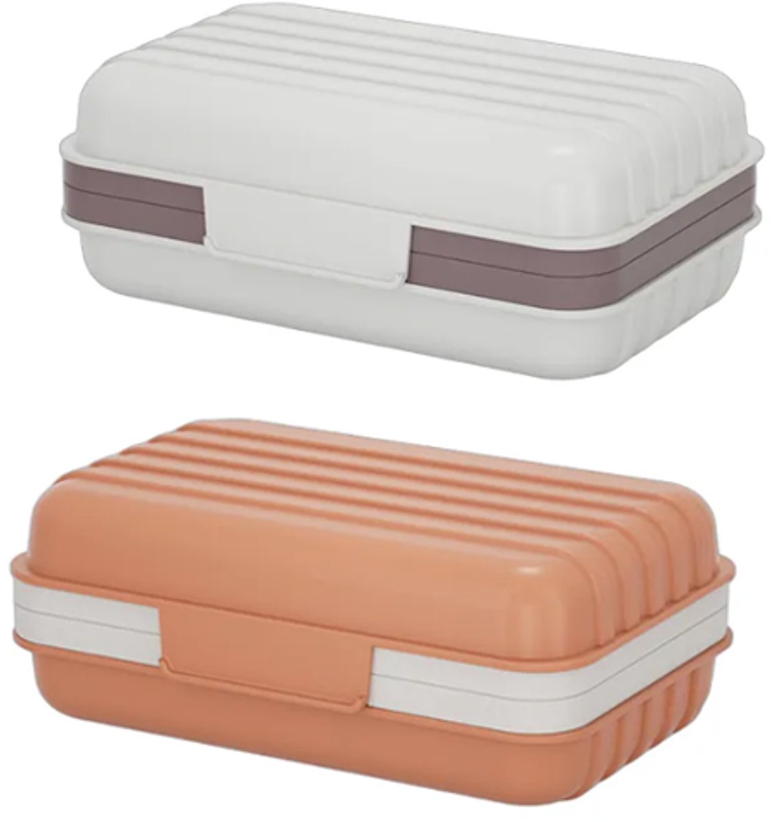 Set of 2 soap dishes with lids, portable soap holder, baby bathroom accessories, travel toiletries, for holidays and trips, 12 × 7.6 × 5 cm, white, orange, PP