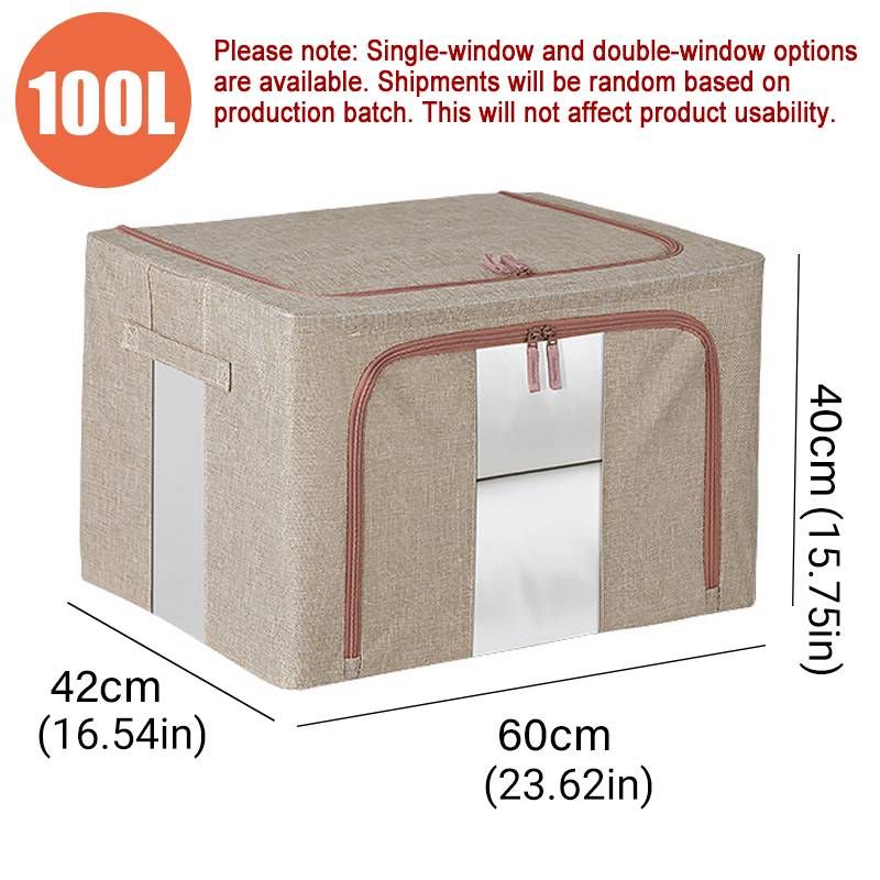 100L Foldable Storage Box Crushed Steel Frame Clothes Quilt Toys Organizer - 100L-Grey — image 4