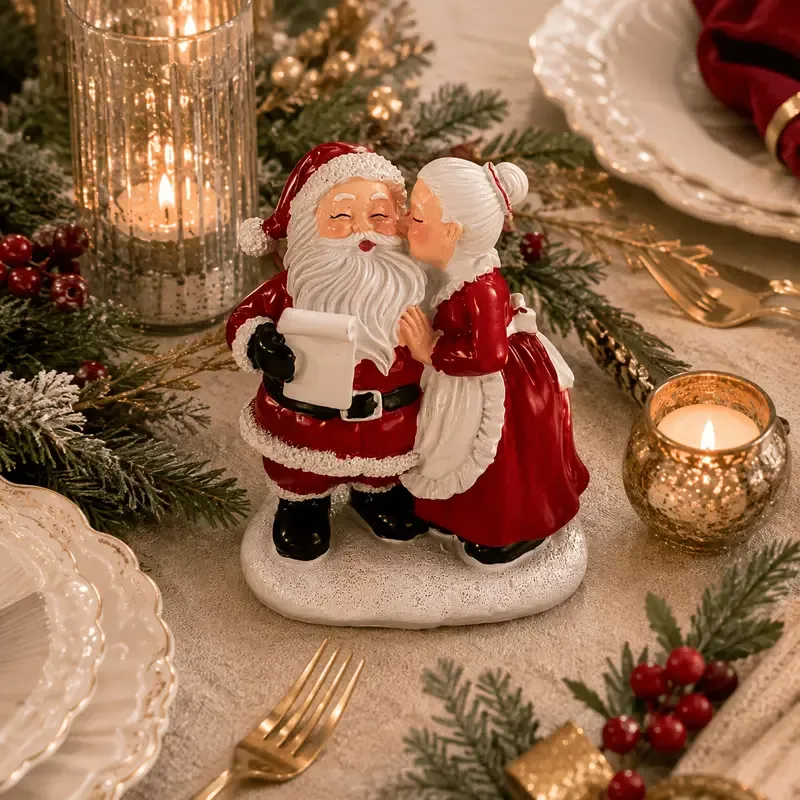 1pc Santa and Mrs. Claus Kissing Resin Figurine, Sweet Couple Christmas Desktop Decoration, Home Bedroom Desk Cute Collec — image 3