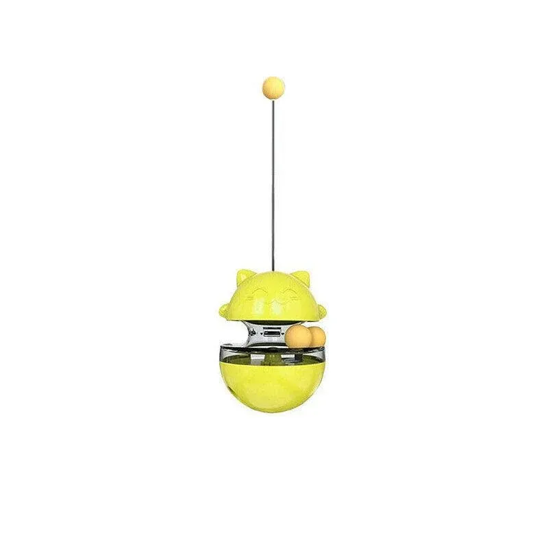 Cat Treat Dispenser Toy Ball Kitten Selfplay Interactive Tumbler Multifunction - Yellow