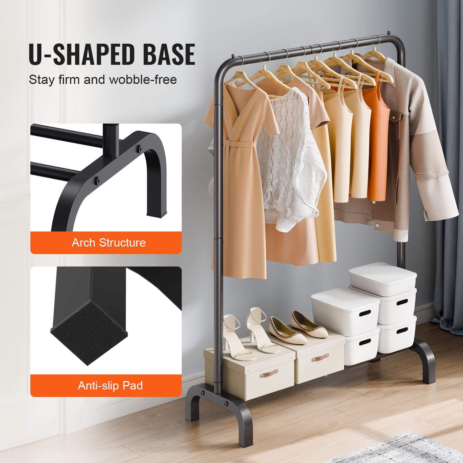 Clothes Rack, Heavy Duty Clothing Garment Rack with Hanging Rod and Bottom Storage Area, Clothing Rack for Bedroom Guest Room — image 5