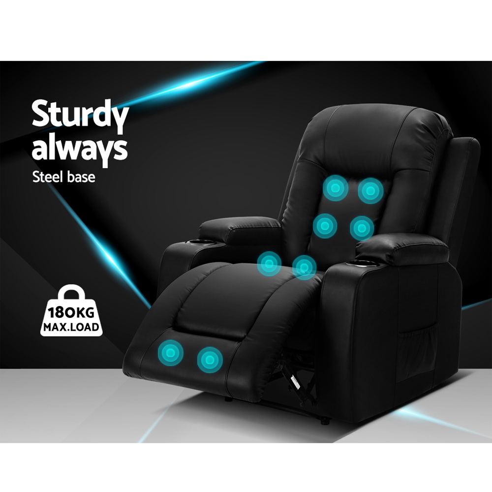 Artiss Recliner Chair Electric Heated Massage Chairs Faux Leather Cabin — image 4