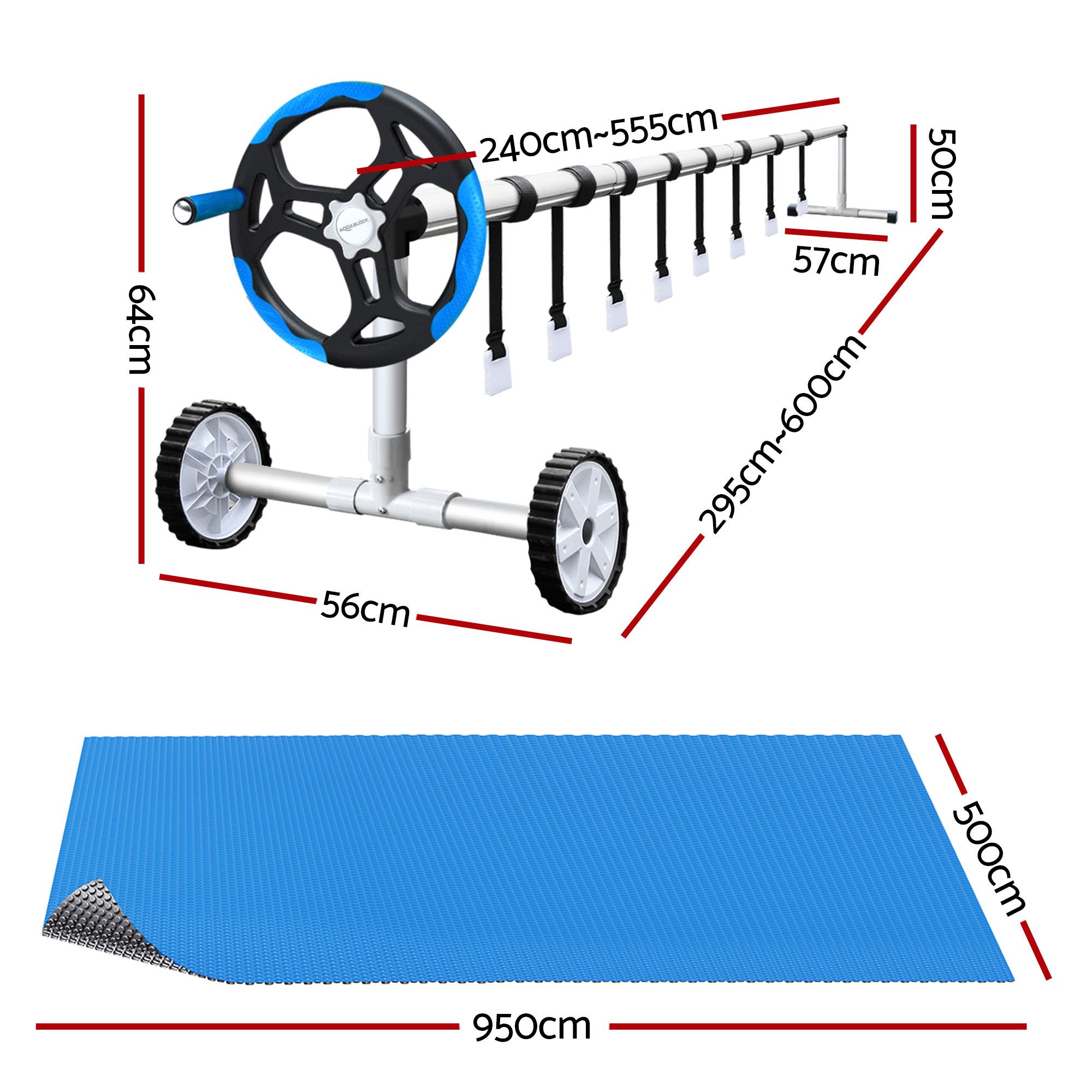 Aqua Buddy Pool Cover 600 Micron 9.5x5m w/ Blue Roller 5.55m Swimming Pools Sliver Solar Blanket โ image 3