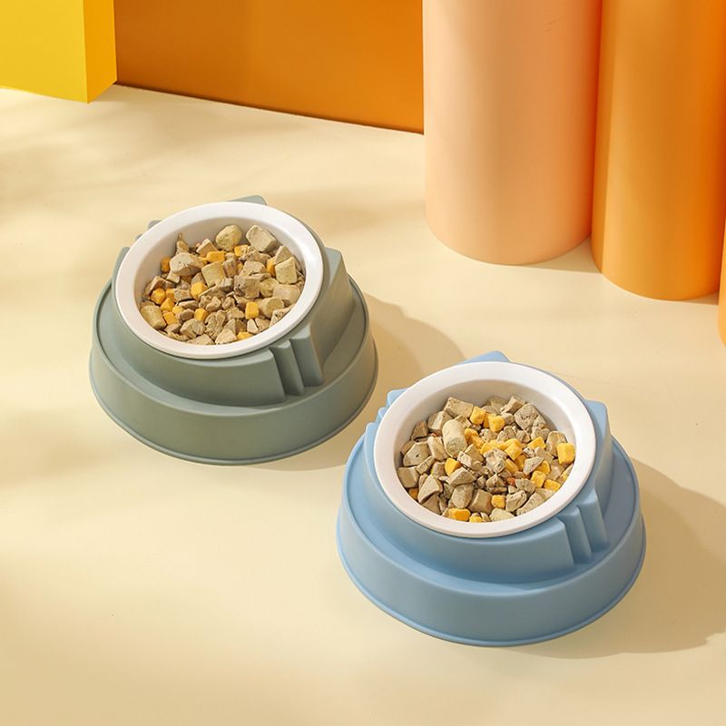 Green Plastic Cat Food Bowl with Cat Face Design Raised Pet Feeding Bowl โ image 4