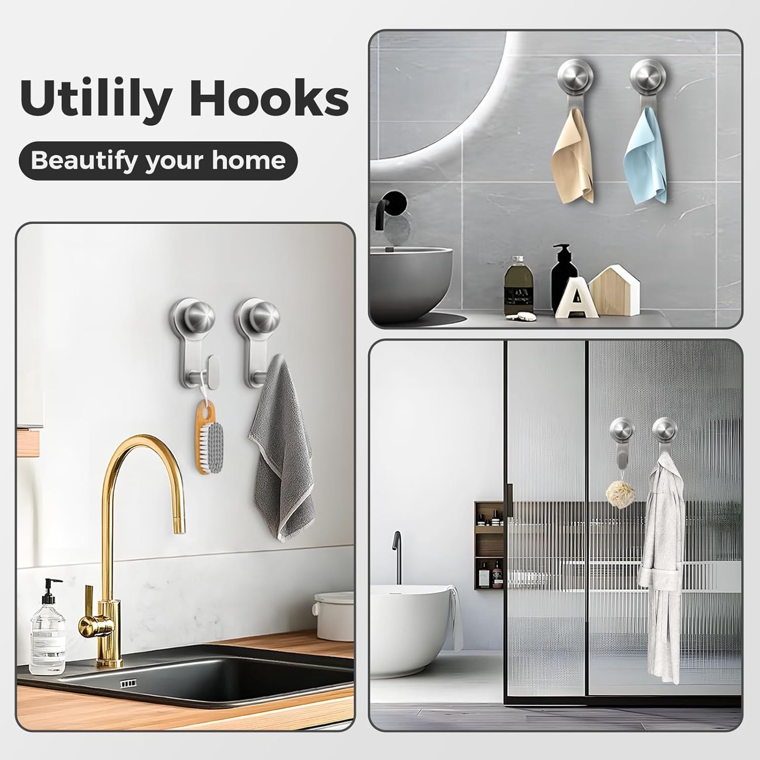 Shower hooks for indoor showers, diamond free detachable towel hooks for bathrooms, heavy-duty suction cup hooks for glass windows, 2-piece set — image 3