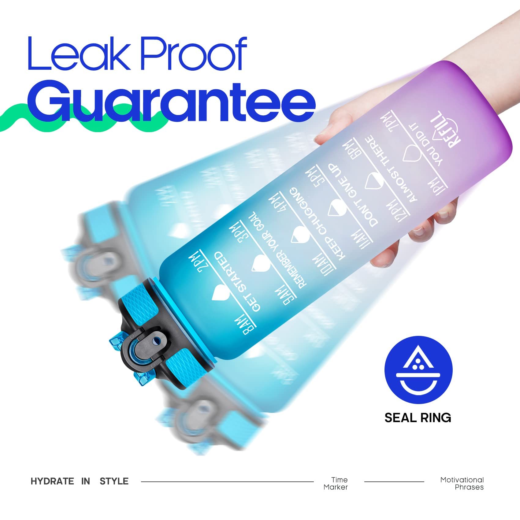 32oz Large Leakproof BPA Free Drinking Water Bottle with Time Marker & Straw to Ensure You Drink Enough Water Throughout The Day