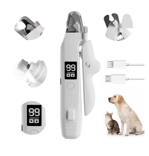 Black Paw Hair Trimmer and White Pet Nail Clipper Set USB Rechargeable Dog Cat Grooming Kit LED Display Low Noise Paw Shaver Nail Grinder 2 in 1 Pet Beauty โ image 6