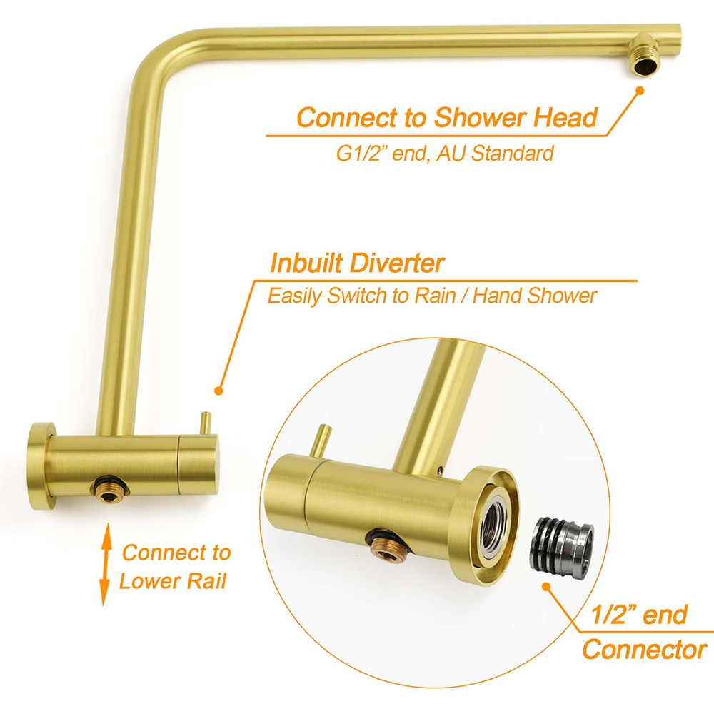 Brushed Gold Twin Shower Set 8" Round Head 3 Modes Handheld Sliding Rail Arm + Mixer โ image 4
