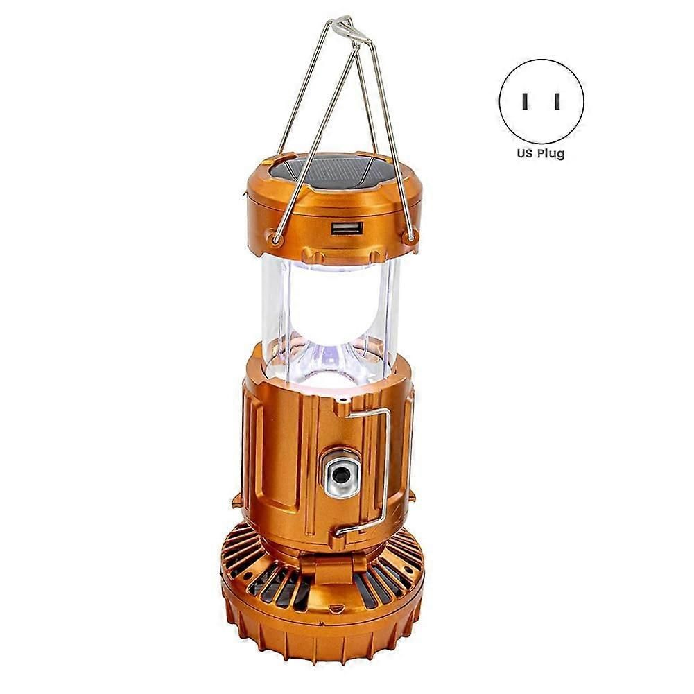 2-in-1 Solar Camping Lantern with LED Light and Adjustable Fan, USB Charging Station Gold โ image 2