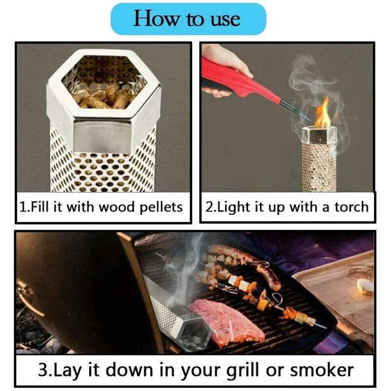 Hexagon Bbq Smoker Tube Stainless Steel Grill Accessory Smoking Box Long Lasting - 12Inch — image 6