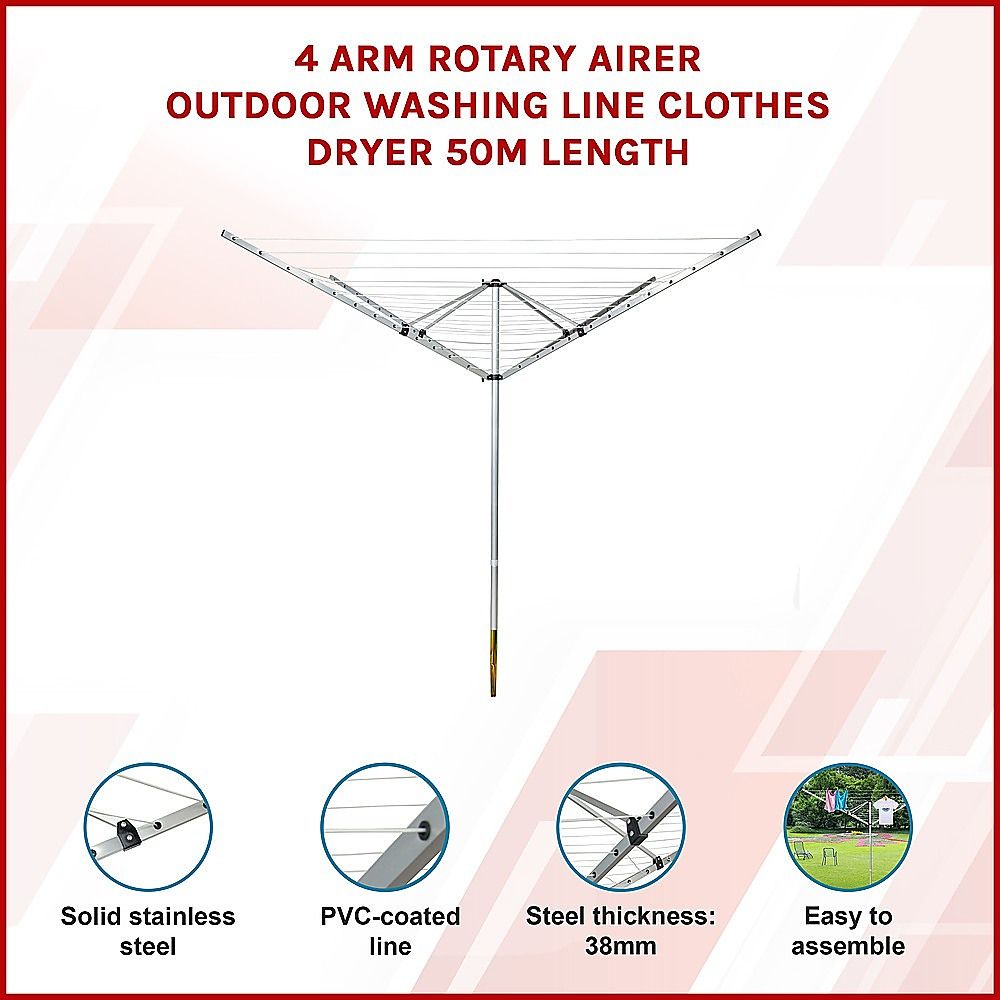 4 Arm Rotary Airer Outdoor Washing Line Clothes Dryer 50m Length โ image 3