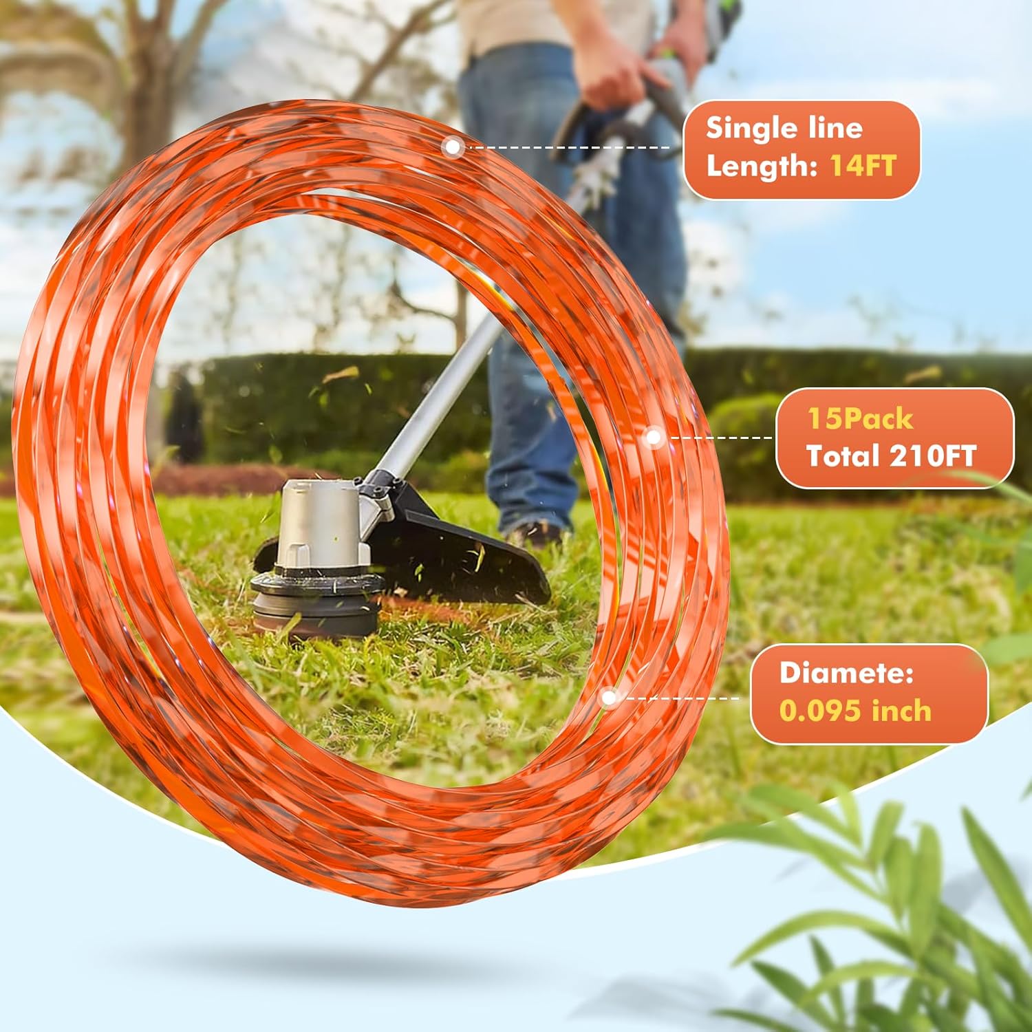 15 Pack AL2420P Replacement Twisted Trimmer Line Compatible with All 15" EGO 56-Volt String Trimmers Weed Eater, Pre-Cut 0.095" 210Ft Weed Wacker String line โ image 2