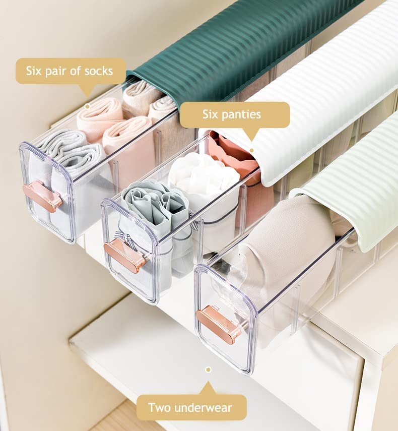Wall-Mounted Underwear and Sock Organiser with Compartments for Wardrobes, Drawers and Space-Saving, 6 Compartments, Transparent and White — image 6