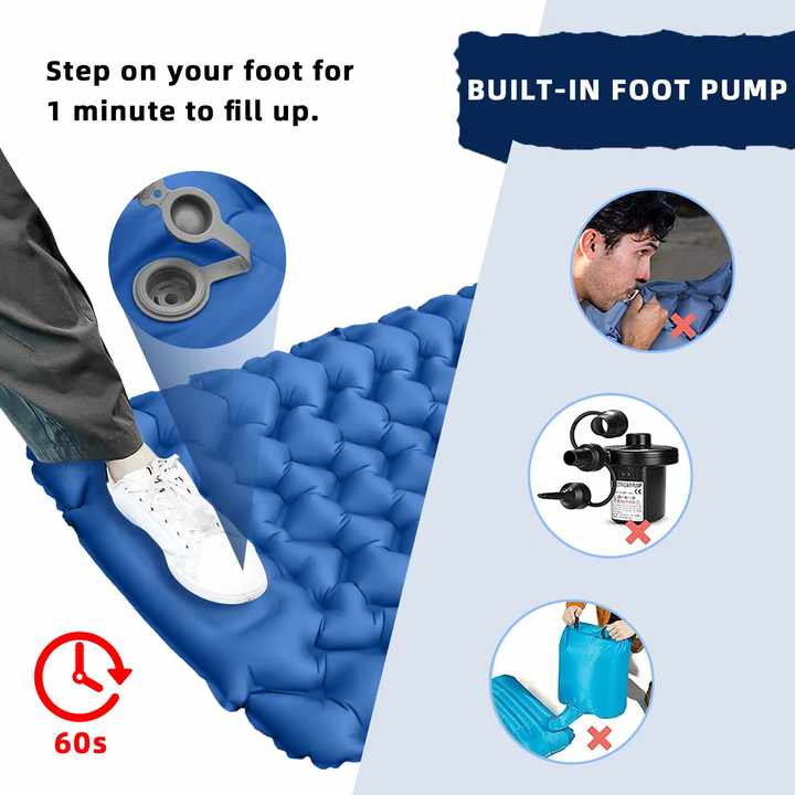 Blue Portable Outdoor Inflatable Mat - Foot-Operated Camping Sleeping Pad โ image 2