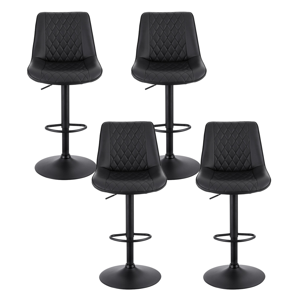 Artiss 4x Bar Stools Kitchen Swivel Gas Lift Counter Chair Diamond Leather Black — image 3