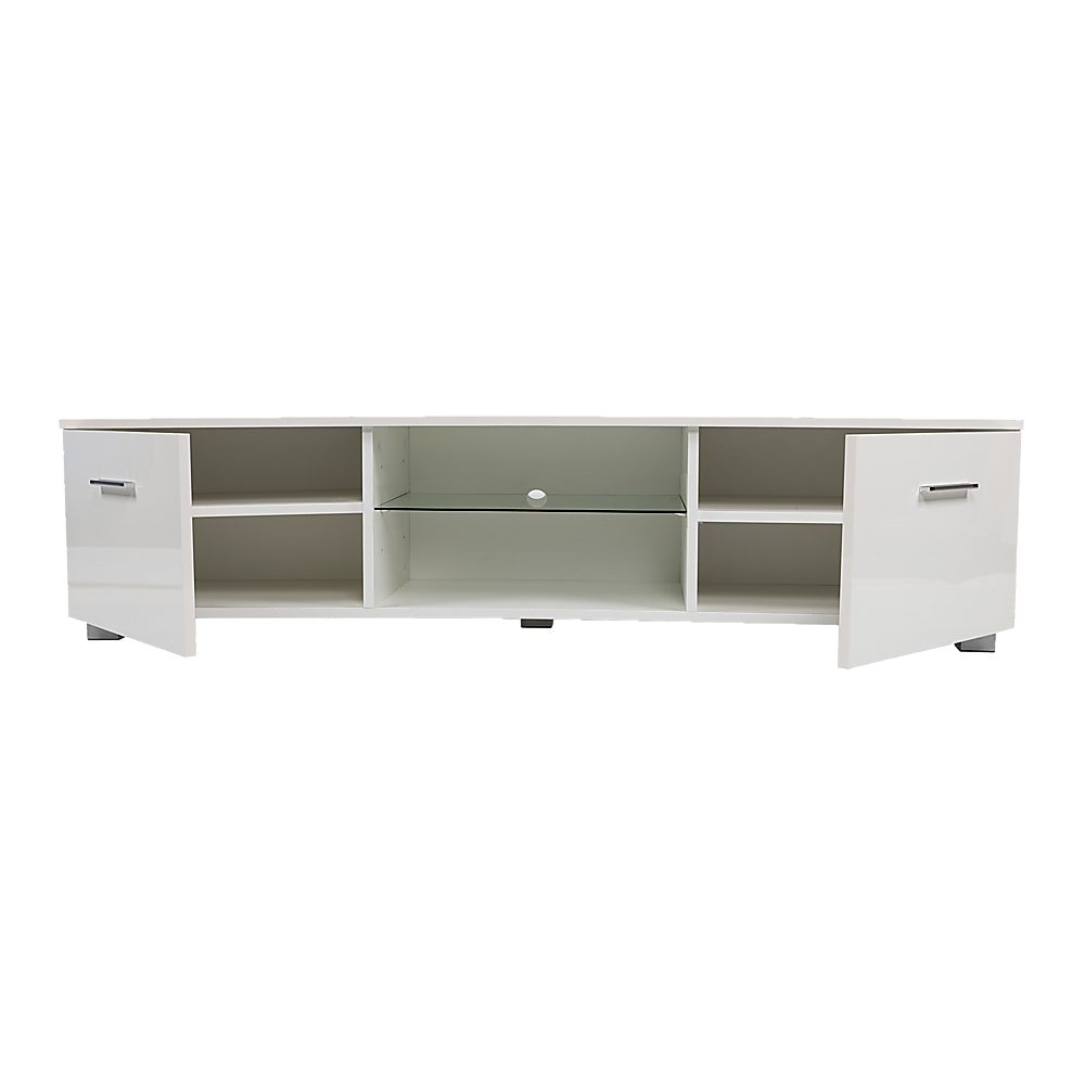 TV Cabinet Entertainment Unit Stand High Gloss Storage Shelf 140cm White — image 5