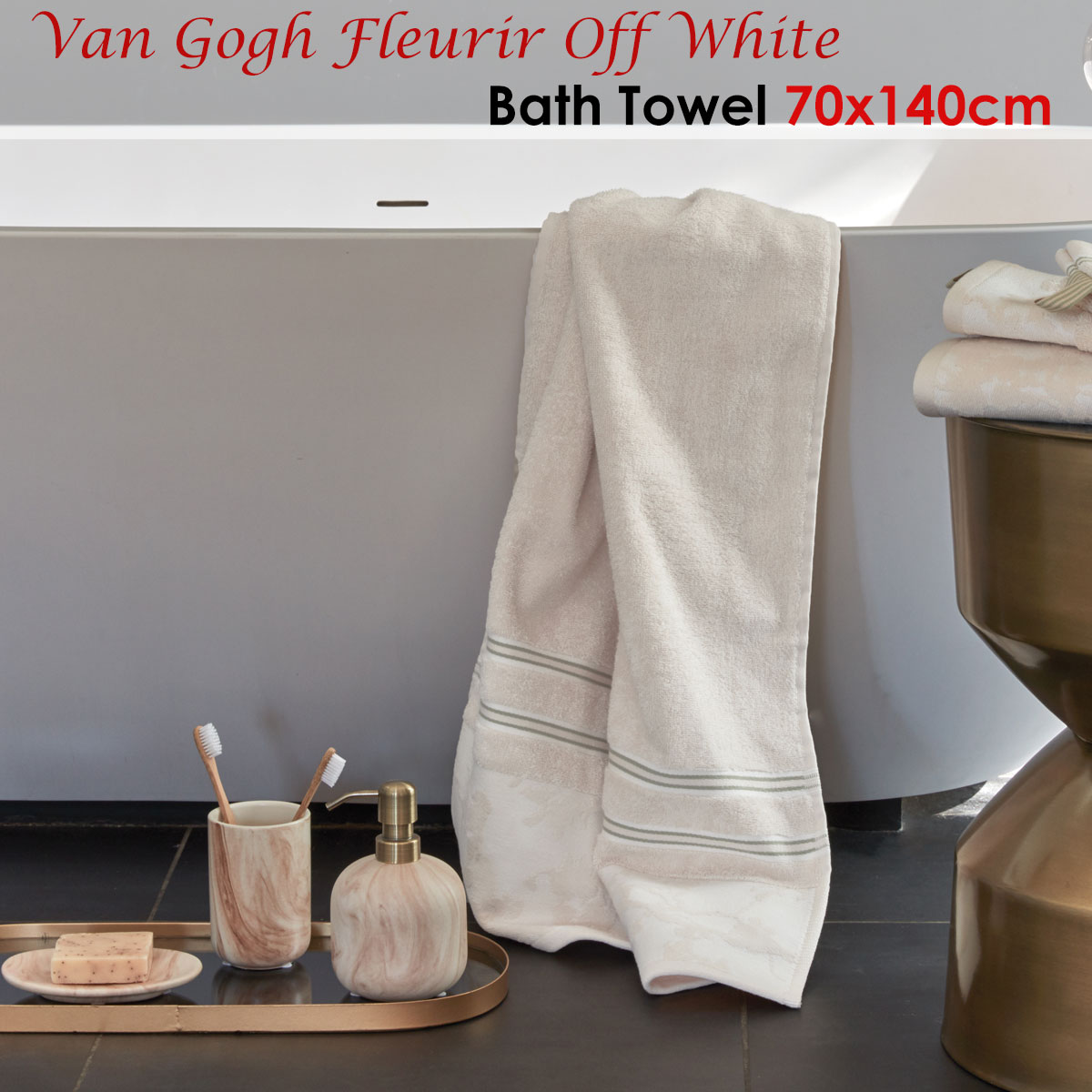 Bedding House Van Gogh Fleurir Off White Bath Towel โ image 2
