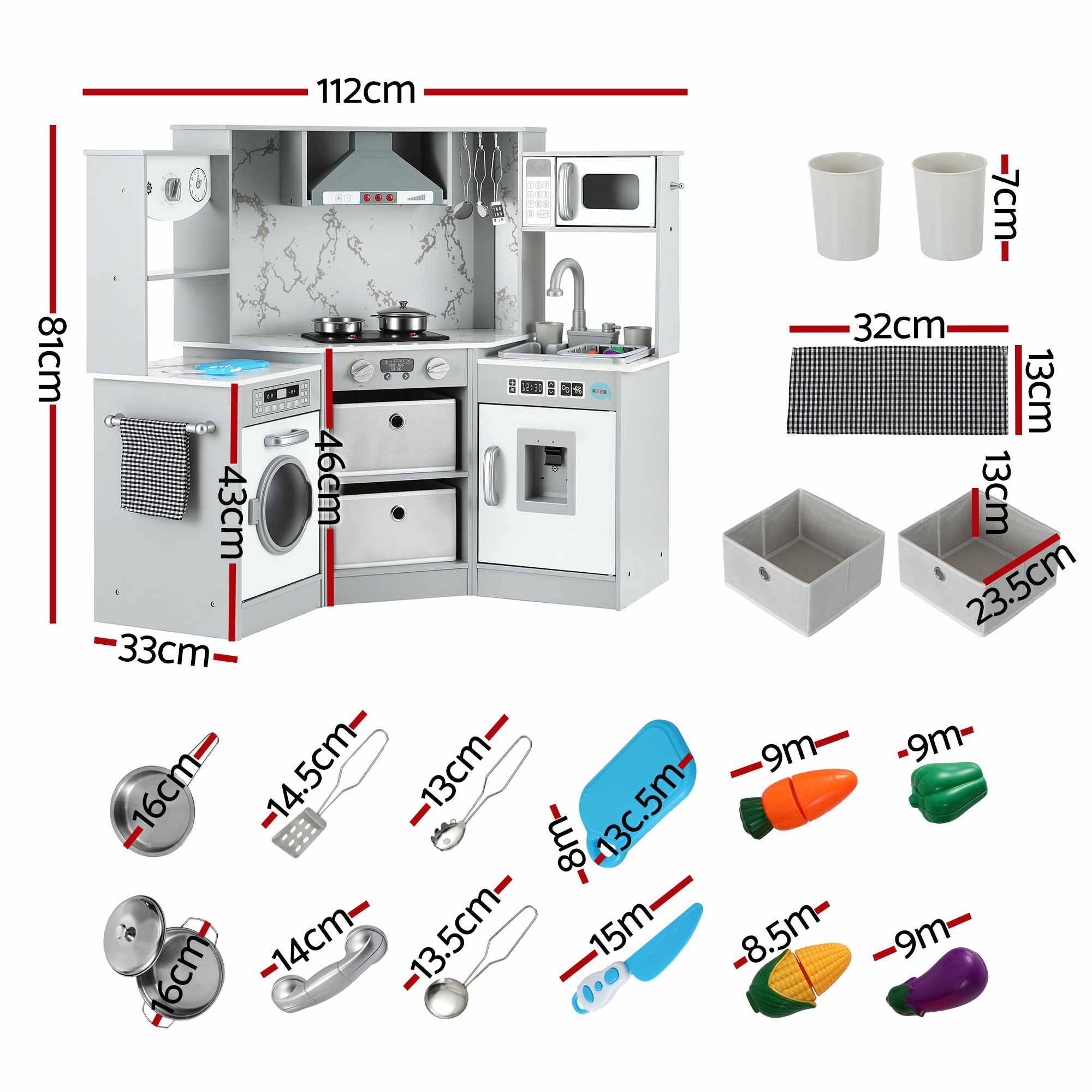Keezi 112cm Wooden Pretend Kitchen Playset Kids Toy Sink Stove Grey โ image 2
