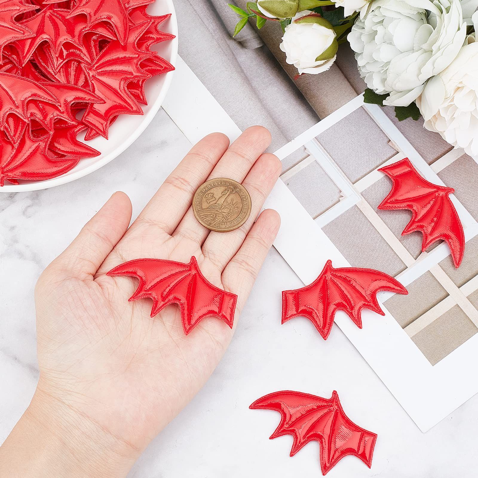 2 Style 20PCS Leather Halloween Bat Wings DIY Crafts Bat Wing Spooky Bats Halloween Decorations for Hair Ornament — image 3