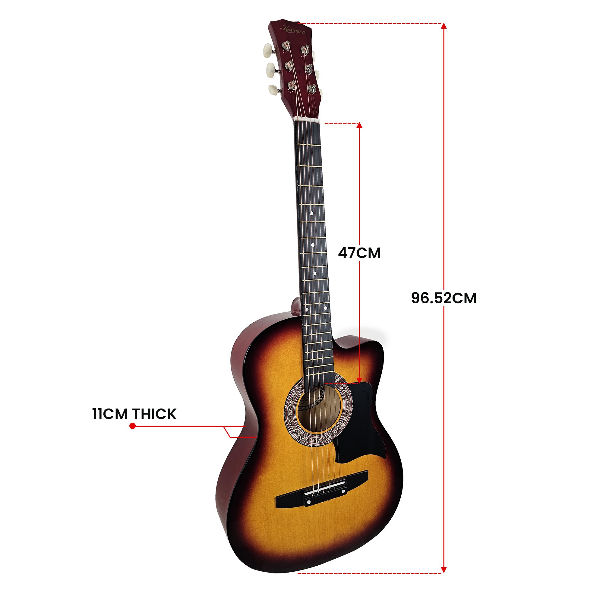 Karrera 38in Pro Cutaway Acoustic Guitar with Bag Strings - Sun Burst โ image 5