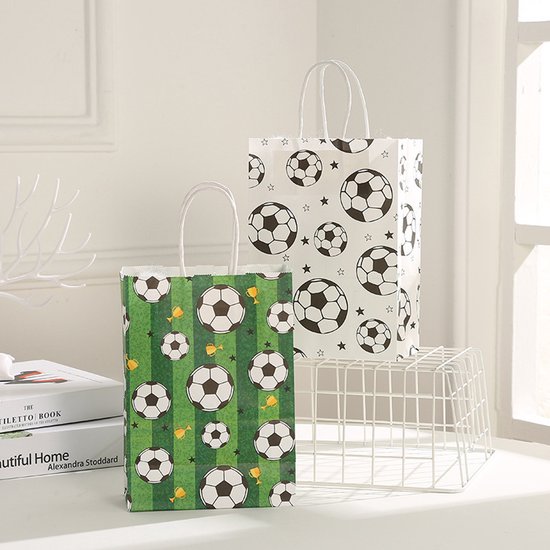 Football Party Paper Bags - Pack of 12 - Football Goodie Bags with Handles - Football Gift Bags for Football Theme Party Supplies (White - 21*15*8cm) โ image 2