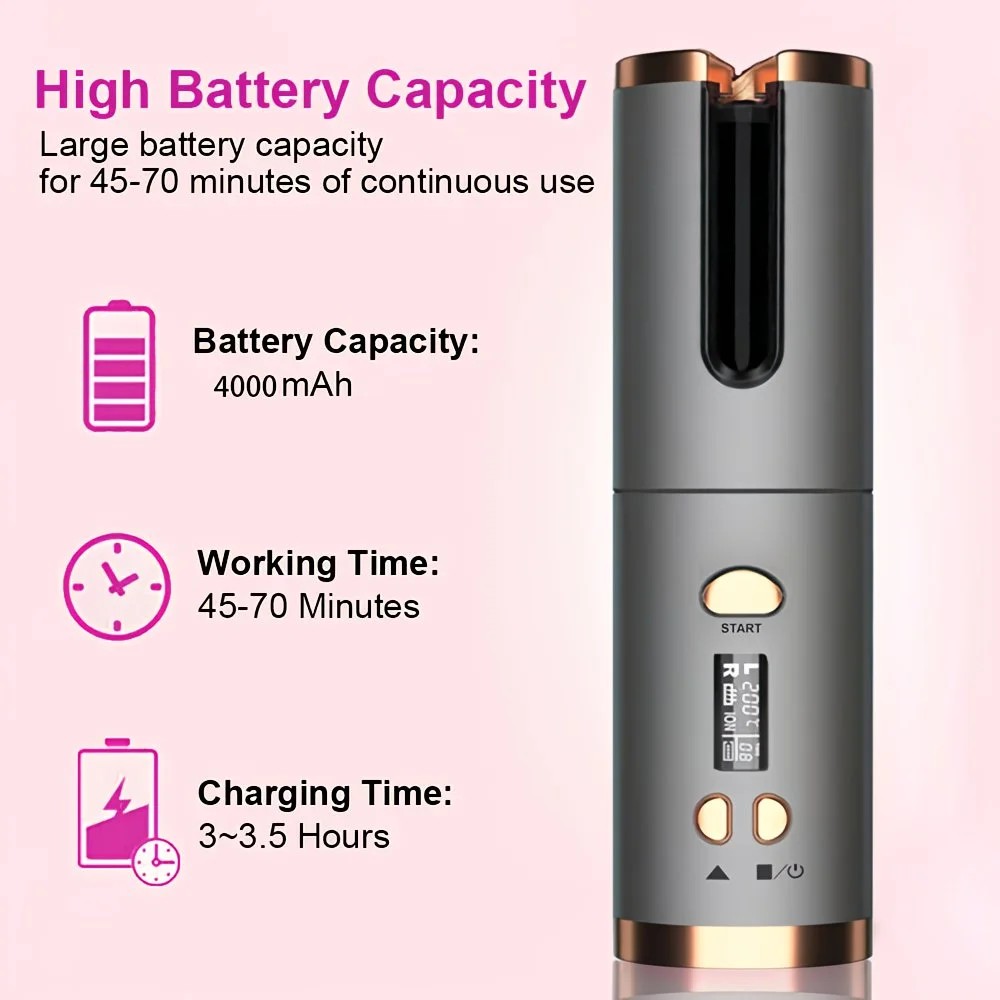 WHITE.Automatic Hair Curling Wand, Tangle-Free Design, Portable USB Charging Rotating Curling Iron with Ceramic Barrel, Suitable for Long Hair, Fast, Ideal for — image 6