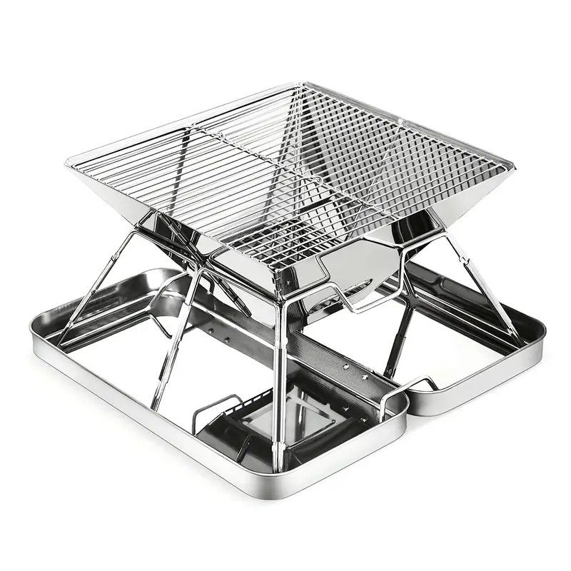 304 Stainless Steel Portable Folding BBQ Grill with Storage Tray for Outdoor Camping Picnics Beach and Backyard