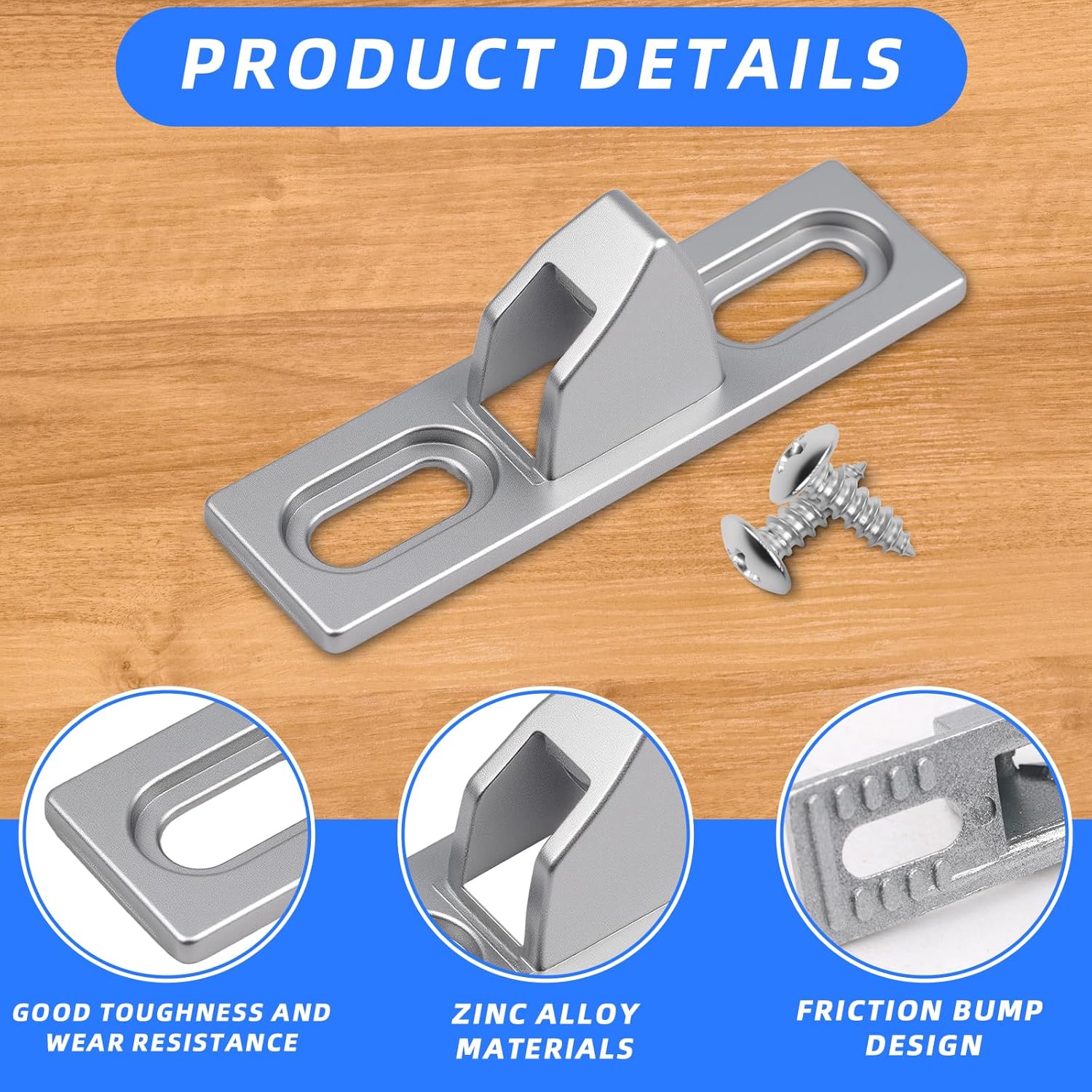 2-Pack Sliding Door Keeper - Chrome Plated Sliding Glass Lock with mounting Screws Slide Sliding Door Lock Latch Hardware Replacement for Various Sliding Patio — image 2